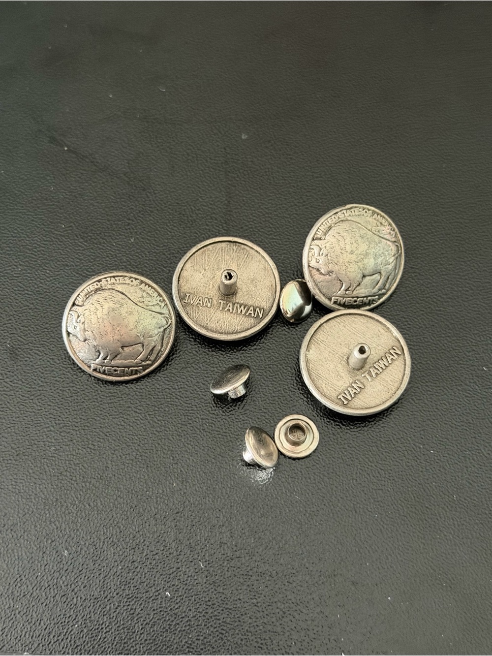 Vintage IVAN Taiwan Buffalo Nickel Buttons Snaps Set of 4 Western Leathercraft